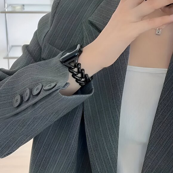 NEW Sleek & Stylish Adjustable black Metal Chain Band For Apple Watch - Picture 4 of 6